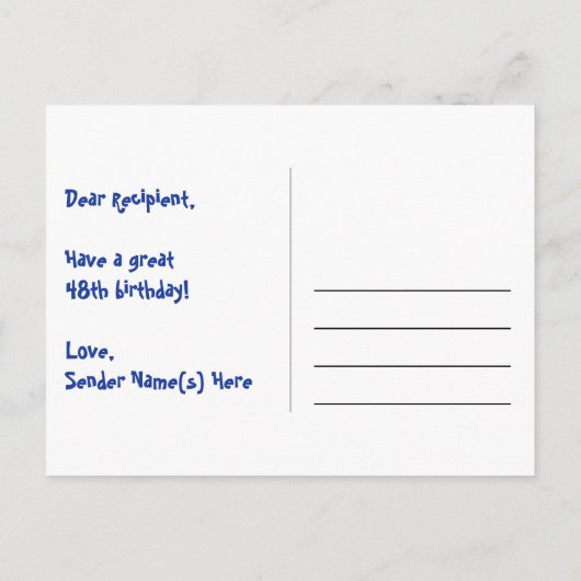 48歳の誕生日：ピンクのストライプとハート、レインボー48 ポストカード (裏面)