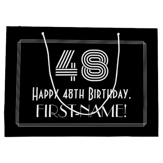 48番目の誕生日—インスパイアアールデコ「48」の外観と名前 ラージペーパーバッグ (裏面)