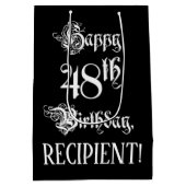 48番目の誕生日: ファンシー、スクリプエレガントト+名前をカスタムする ミディアムペーパーバッグ (裏面)