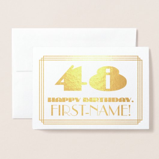 48番目の誕生日、名前+アールデコインスパイア「48」を見る 箔カード (封筒付き正面)