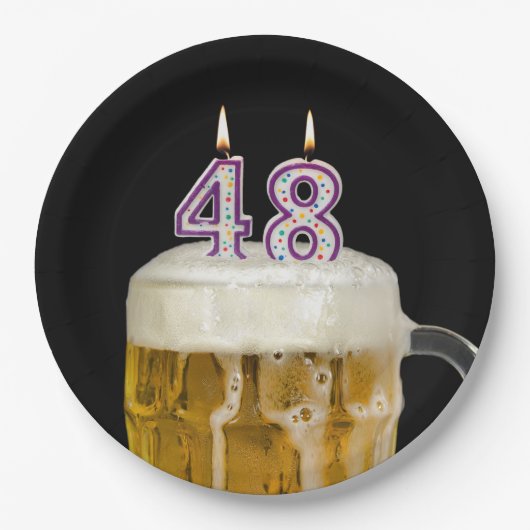 48誕生日ビールオンブラック紙プレート ペーパープレート (正面)