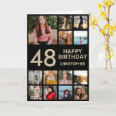 48誕生日フォトコラージュ13枚フォトブラック&金ゴールド カード (黄色い花)