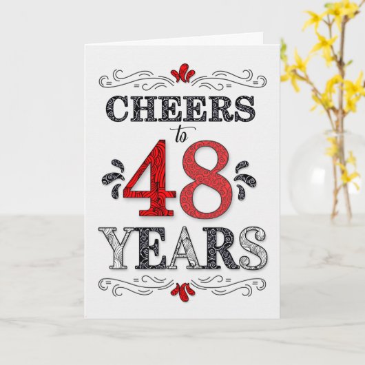 48誕生日応援の赤い白の黒のパターン カード (黄色い花)