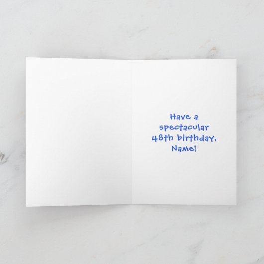 48誕生日:おもしろいケーキとキャンドル+名前をカスタムする カード (内部)