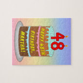 48誕生日:おもしろいケーキとキャンドル+名前をカスタムする ジグソーパズル (横)