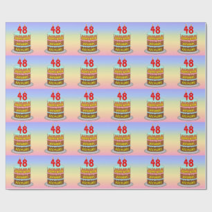48誕生日:おもしろいケーキとキャンドル+名前をカスタムする ラッピングペーパー
