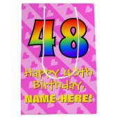 48誕生日:おもしろいピンクハートストライプ、虹48 ミディアムペーパーバッグ (裏面)