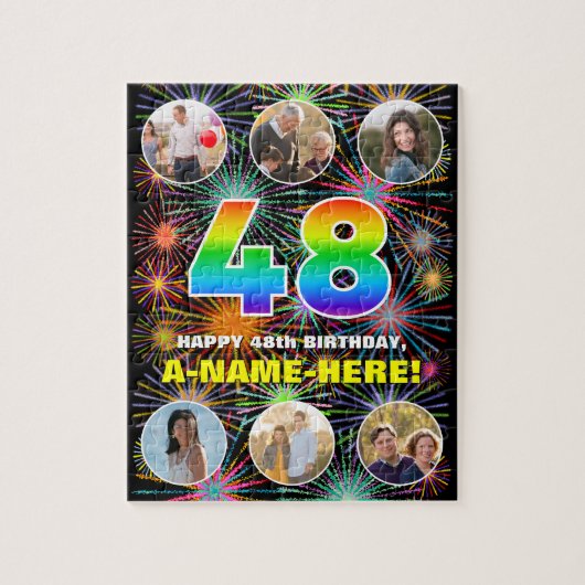 48誕生日:おもしろいレインボー#,名前をカスタムする+写真 ジグソーパズル (縦)