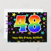 48誕生日:おもしろい星パターン、虹48、名前 ポストカード (正面/裏面)