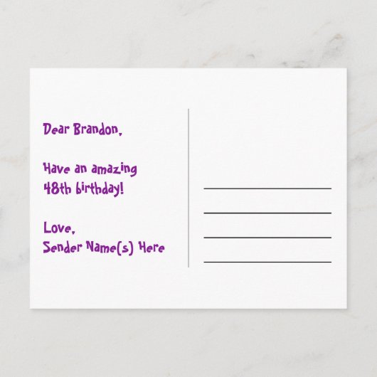 48誕生日:おもしろい星パターン、虹48、名前 ポストカード (裏面)