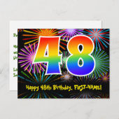 48誕生日-おもしろい花火パターン+虹48 ポストカード (正面/裏面)