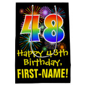 48誕生日:おもしろい花火パターン+虹48 ミディアムペーパーバッグ (裏面)