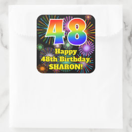 48誕生日:おもしろい花火ルック、虹# 48 スクエアシール