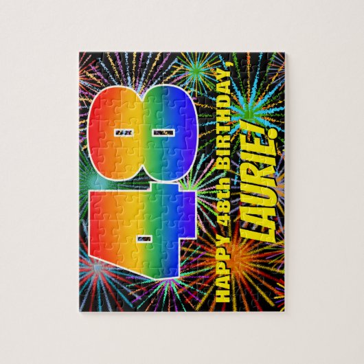 48誕生日:おもしろい、お祝カラフルい花火 ジグソーパズル (縦)