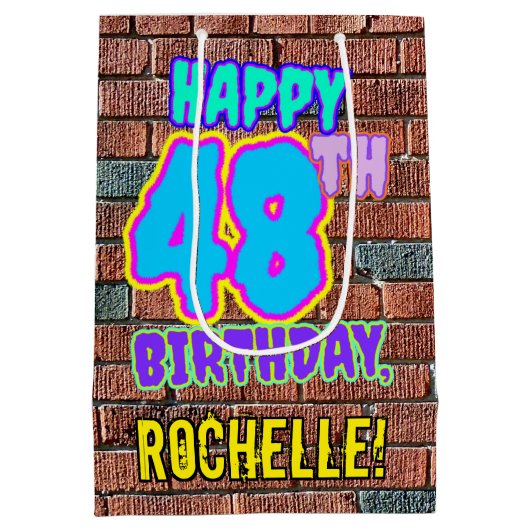 48誕生日:おもしろい、アーバングラフィティインスパイアルック ミディアムペーパーバッグ (裏面)