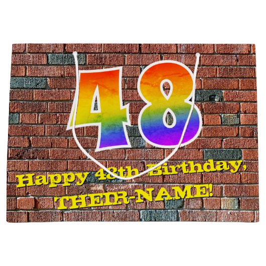 48誕生日:おもしろい、グラフィインスパイアティ・レインボー# 48 ラージペーパーバッグ (正面)