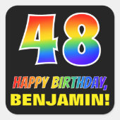 48誕生日:はっきりした,おもしろい,シンプル虹， 48 スクエアシール (正面)
