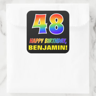 48誕生日:はっきりした,おもしろい,シンプル，レインボー48 スクエアシール