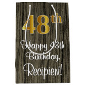 48誕生日:エレガントフェイク金ゴールドルック#,フェイク Wood ミディアムペーパーバッグ (正面)