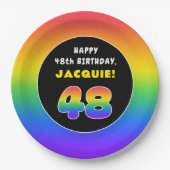 48誕生日:カラフルレインボー# 48、名前をカスタムする ペーパープレート (正面)