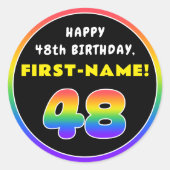 48誕生日:カラフルレインボー# 48、名前をカスタムする ラウンドシール (正面)