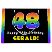 48誕生日:カラフルレインボー# 48、名前をカスタムする ラージペーパーバッグ (正面)