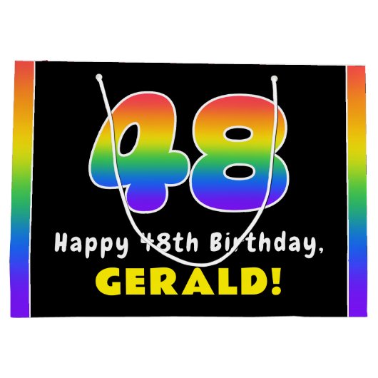 48誕生日:カラフルレインボー# 48、名前をカスタムする ラージペーパーバッグ (裏面)