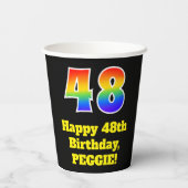 48誕生日:カラフル、おもしろい、エキサイティング、虹48 紙コップ (裏面)