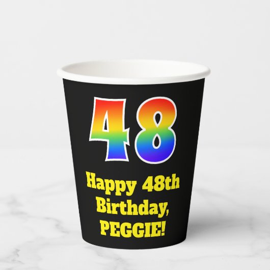 48誕生日:カラフル、おもしろい、エキサイティング、虹48 紙コップ (正面)