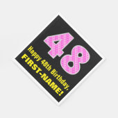 48誕生日:ピンクストライプのハートと48" +名前 スタンダードランチョンナプキン (角)