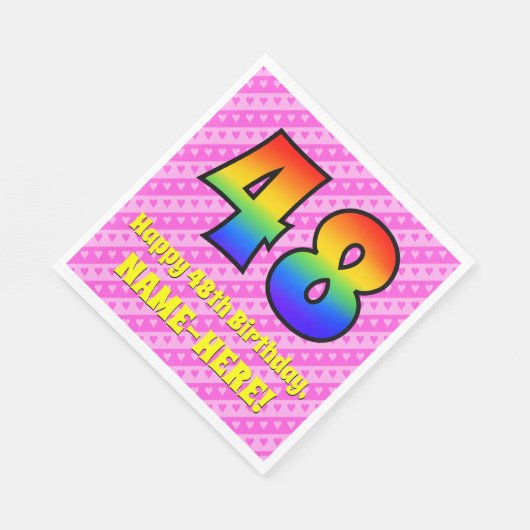 48誕生日:ピンクストライプのハート、レインボー# 48 スタンダードランチョンナプキン (角)