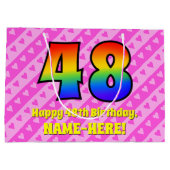 48誕生日：ピンクストライプのハート、レインボー# 48 ラージペーパーバッグ (裏面)