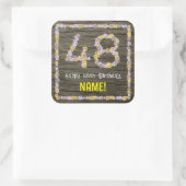 48誕生日:フローラ番号フェイク、木目、名前 スクエアシール (バッグ)