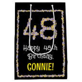 48誕生日:フローラ花数名前をカスタムする ミディアムペーパーバッグ (裏面)