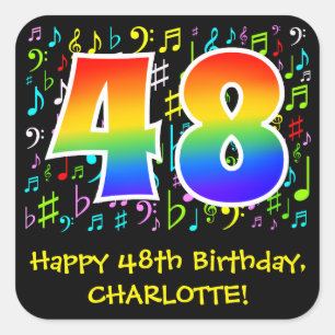48誕生日:ミュージカラフルックシンボル，レインボー48 スクエアシール