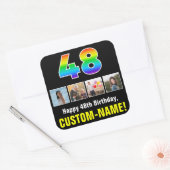 48誕生日:レインボー「48」、写真カスタムと名前 スクエアシール (封筒)