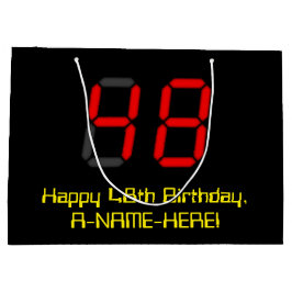 48誕生日：レッドデジタルクロックスタイル"48" +名前 ラージペーパーバッグ