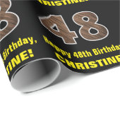 48誕生日:名前フェイク&木目パターン「48」 ラッピングペーパー (ロールコーナー)