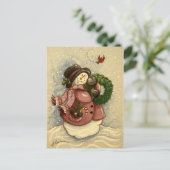 4886雪だるまリース(鳥)ショウジョウコウカンチョウクリスマス シーズンポストカード (スタンド正面)