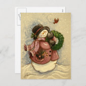 4886雪だるまリース(鳥)ショウジョウコウカンチョウクリスマス シーズンポストカード (正面/裏面)