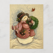 4886雪だるまリース（鳥）ショウジョウコウカンチョウクリスマス シーズンポストカード (正面)