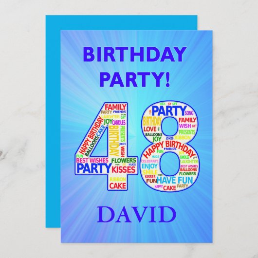 48th誕生日パーティーの招待の追加の名前 招待状 (正面/裏面)