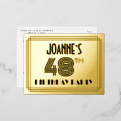 48th誕生日パーティー~アールデコスタイル「48」 +名前 箔招待状ポストカード (正面/裏面)