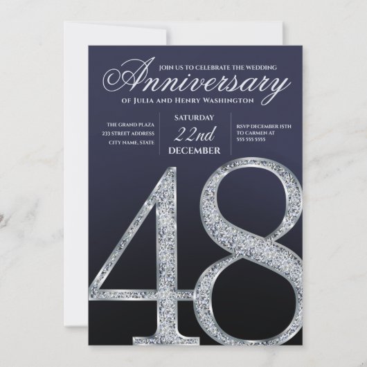 48th Anniversary Diamond Silver Navy Blue 招待状 (正面)