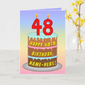 48th Birthday — Fun Cake & Candles, w/ Custom Name カード (黄色い花)