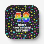48th Birthday: Fun Stars Pattern and Rainbow “48” ペーパープレート (正面)