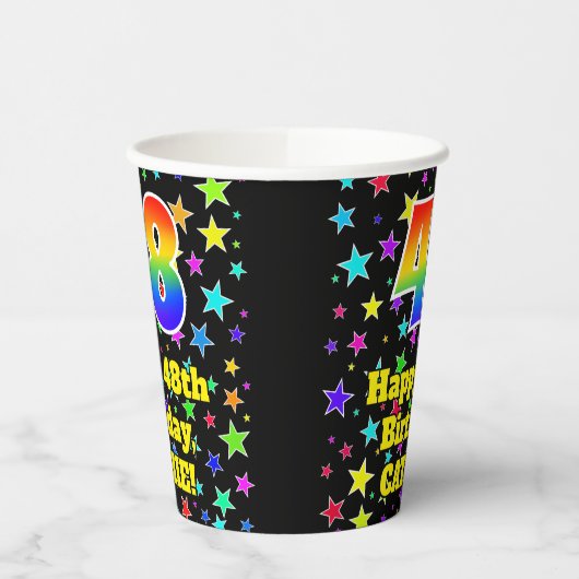 48th Birthday: Fun Stars Pattern and Rainbow 48 紙コップ (左)