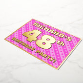 48th Birthday Party —おもしろいピンクのハートとストライプ 箔招待状 (回転した状態)