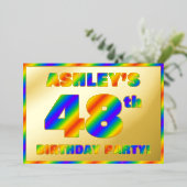 48th Birthday Party —おもしろい、レインボースペクトル「48」 箔招待状 (立ち正面)