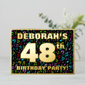 48th Birthday Party —おもしろい、音楽カラフル記号 箔招待状 (立ち正面)